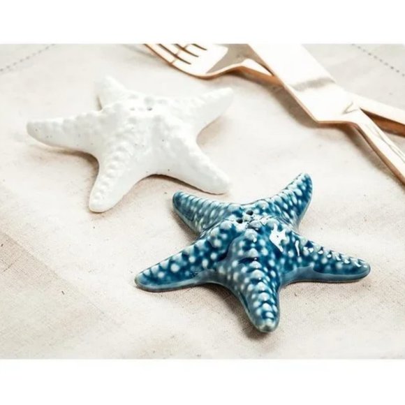 Coastal Starfish Nautical Porcelain Salt & Pepper Shakers - Picture 2 of 7